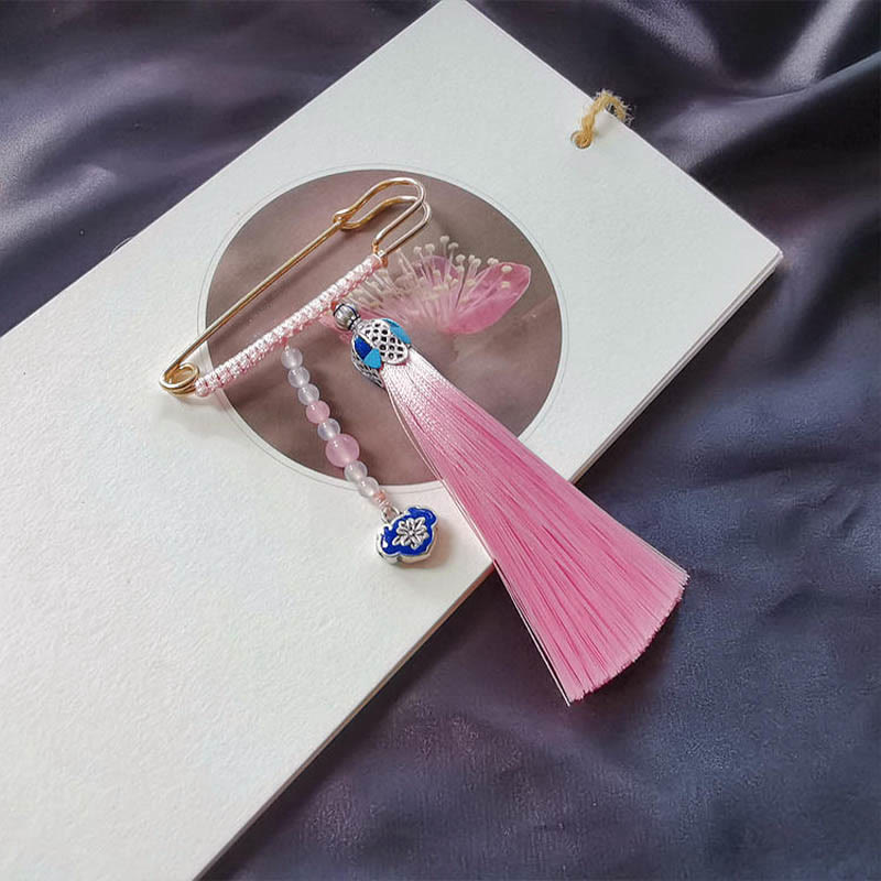 Vintage Chalcedony Beads Tassels Positive Brooch