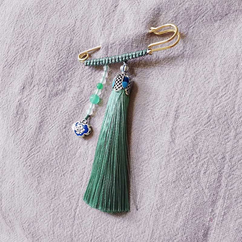 Vintage Chalcedony Beads Tassels Positive Brooch