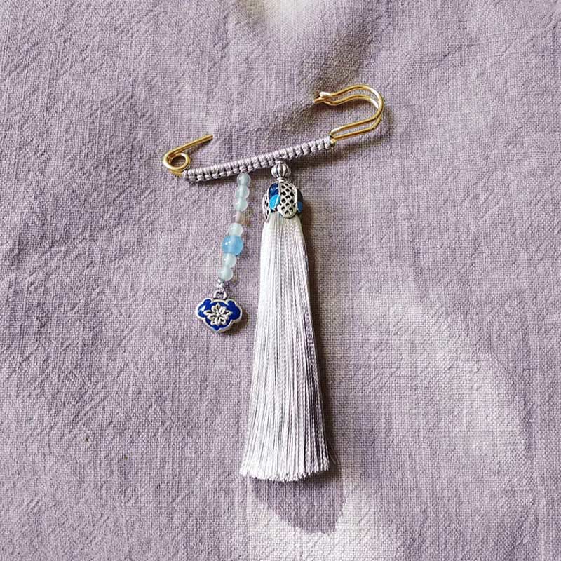 Vintage Chalcedony Beads Tassels Positive Brooch