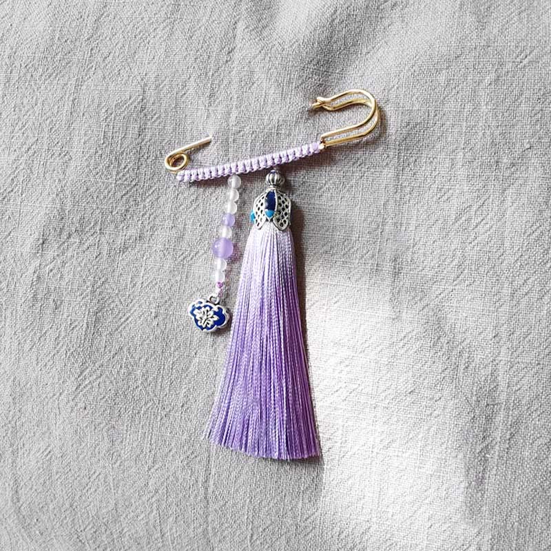 Vintage Chalcedony Beads Tassels Positive Brooch