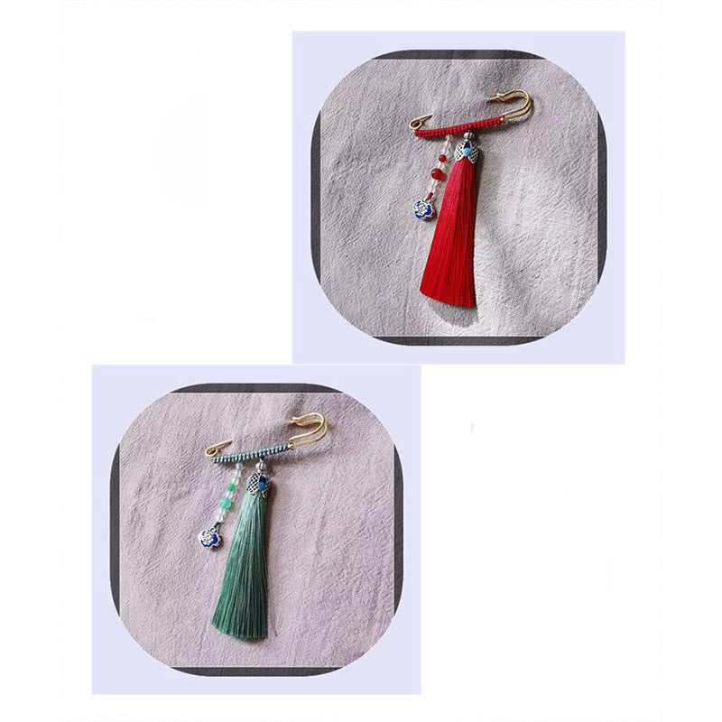 Vintage Chalcedony Beads Tassels Positive Brooch