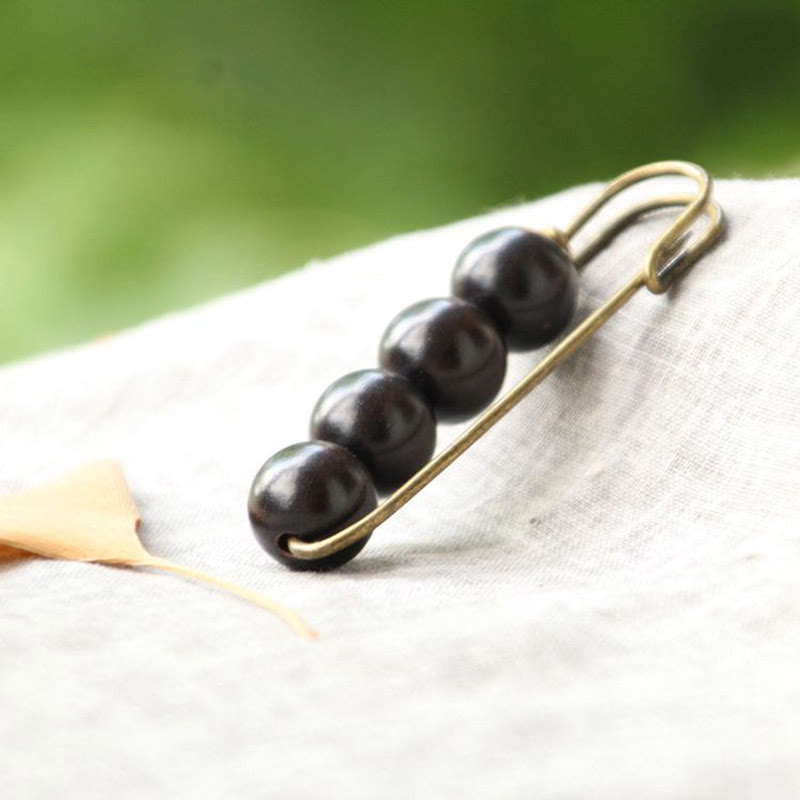 Vintage Sandalwood Agathis Alba Ebony Wood Peltogyne Beads Healing Brooch