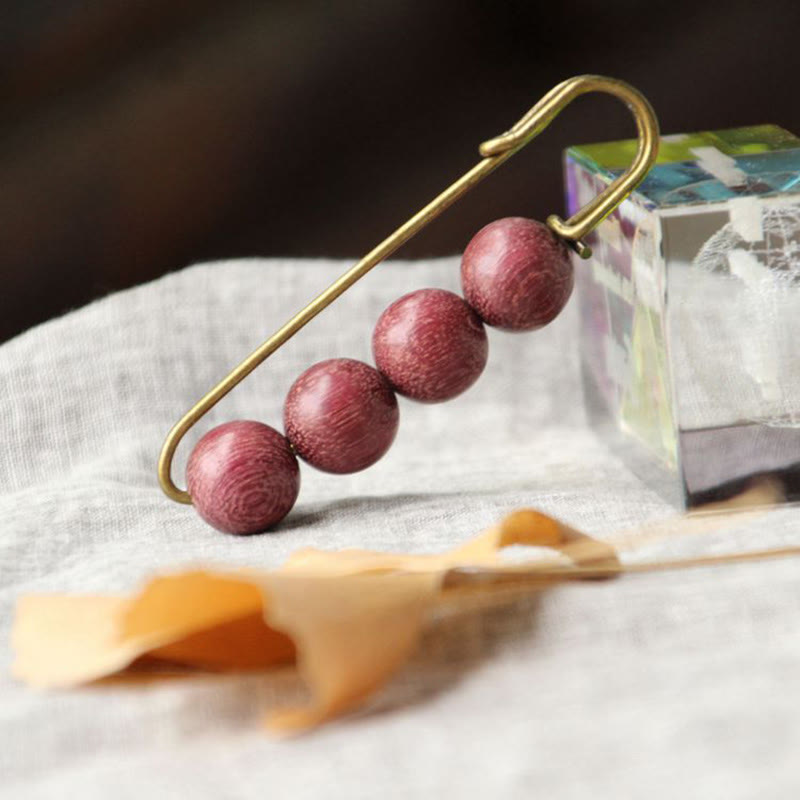 Vintage Sandalwood Agathis Alba Ebony Wood Peltogyne Beads Healing Brooch