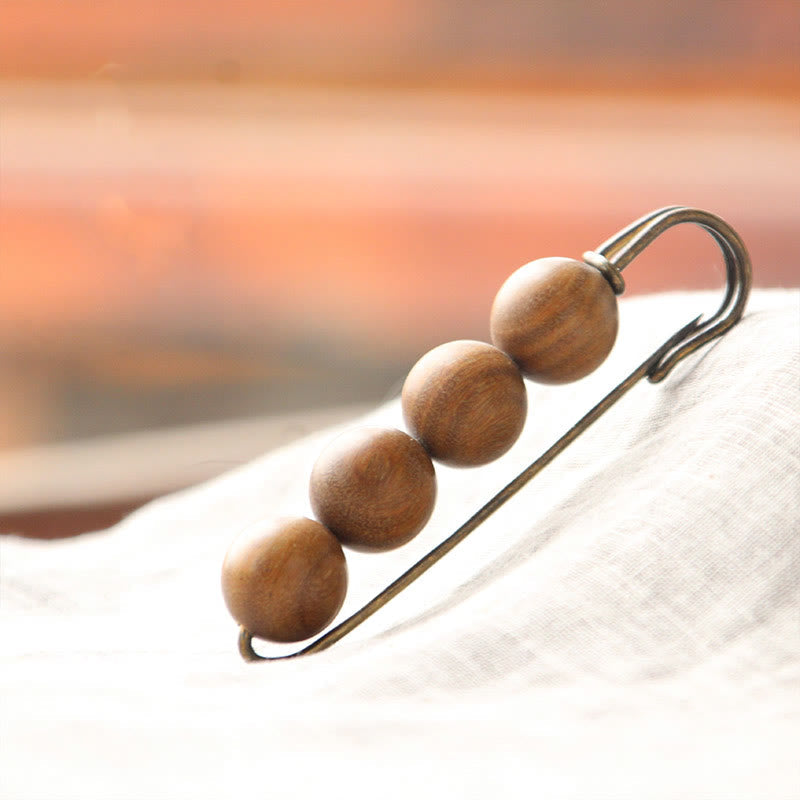 Vintage Sandalwood Agathis Alba Ebony Wood Peltogyne Beads Healing Brooch