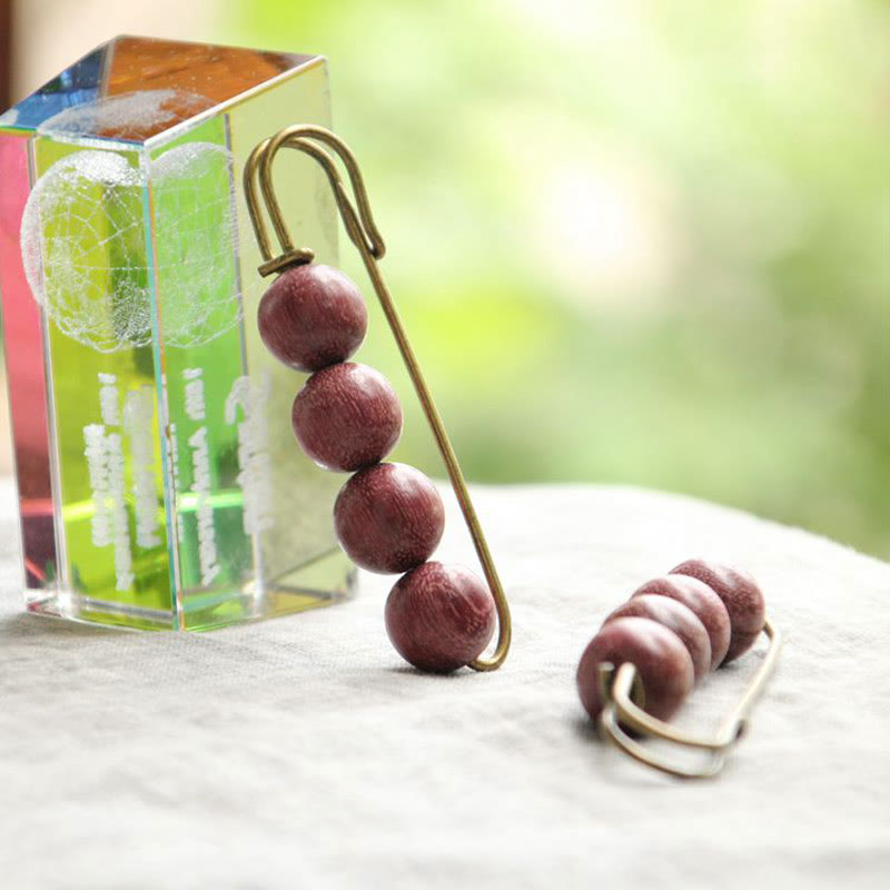 Vintage Sandalwood Agathis Alba Ebony Wood Peltogyne Beads Healing Brooch