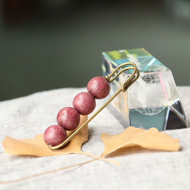 Vintage Sandalwood Agathis Alba Ebony Wood Peltogyne Beads Healing Brooch