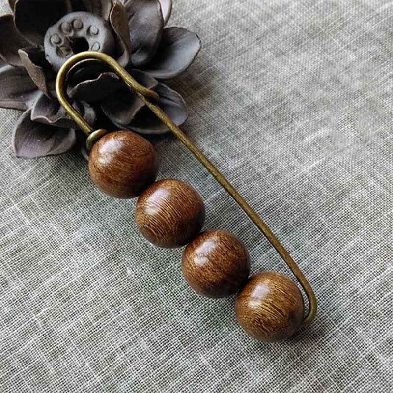 Vintage Sandalwood Agathis Alba Ebony Wood Peltogyne Beads Healing Brooch