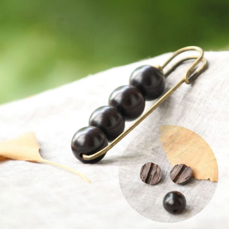 Vintage Sandalwood Agathis Alba Ebony Wood Peltogyne Beads Healing Brooch