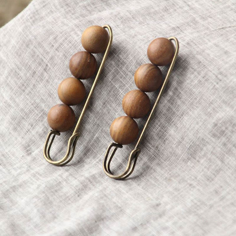 Vintage Sandalwood Agathis Alba Ebony Wood Peltogyne Beads Healing Brooch