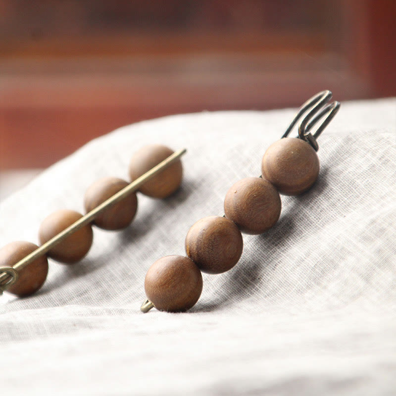 Vintage Sandalwood Agathis Alba Ebony Wood Peltogyne Beads Healing Brooch