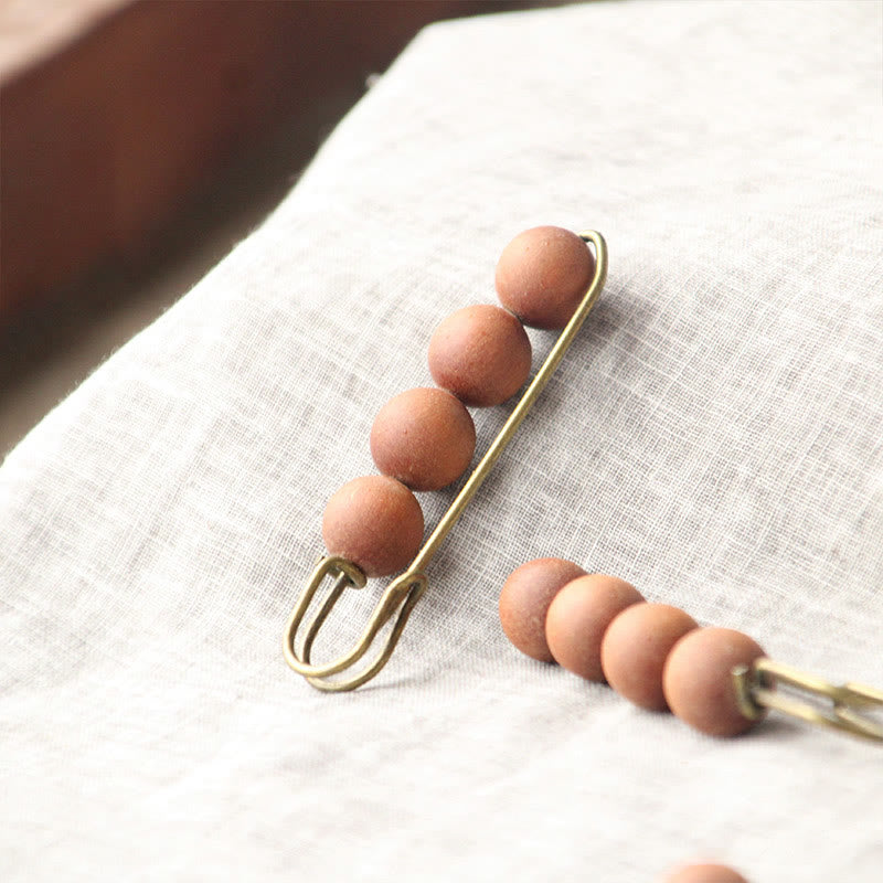 Vintage Sandalwood Agathis Alba Ebony Wood Peltogyne Beads Healing Brooch