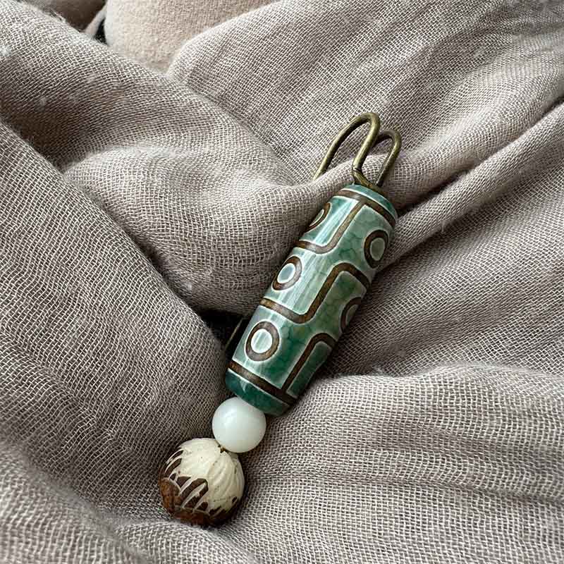 Nine-Eye Dzi Bead Bodhi Seed Lotus Protection Brooch