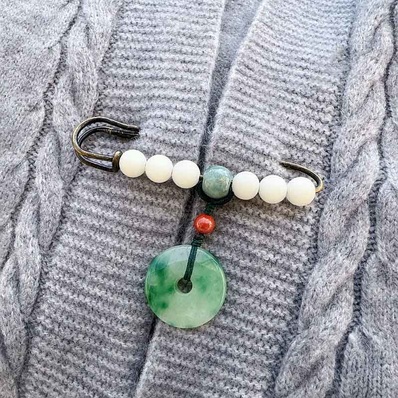 Bodhi Seed Jade Peace Buckle Luck Brooch
