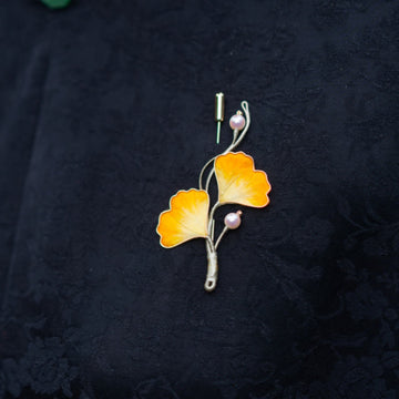 Handmade Yangzhou Velvet Flower Mulberry Silk Ginkgo Leaf Brooch