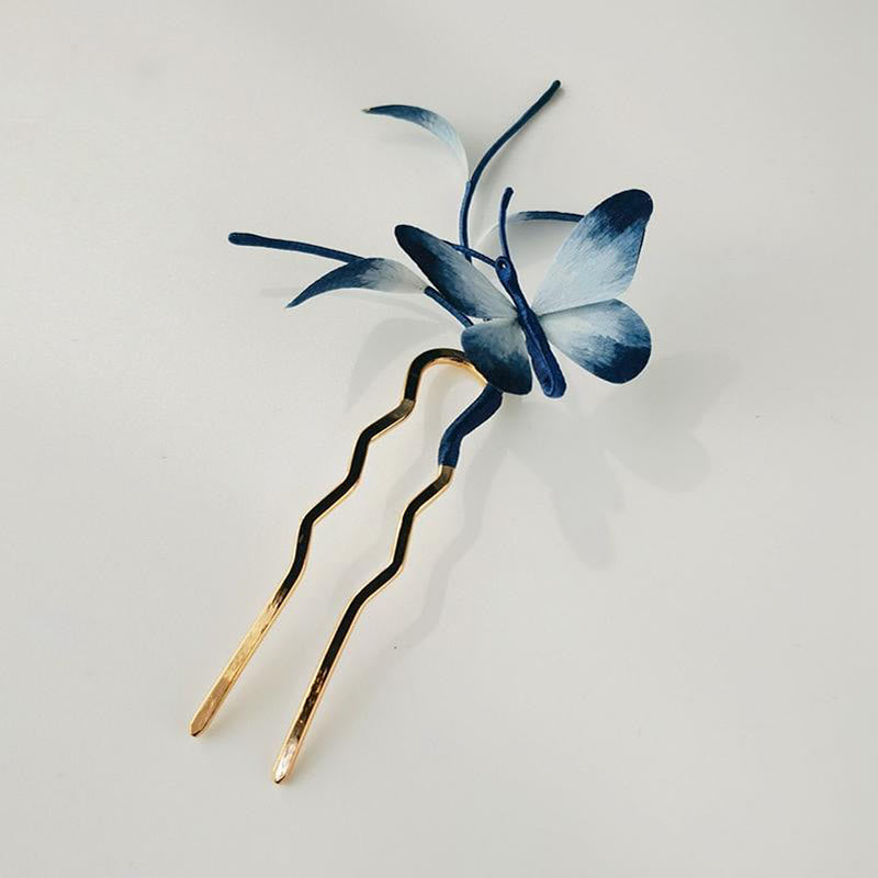 Handmade Velvet Flower Mulberry Silk Butterfly Brooch Hairpin