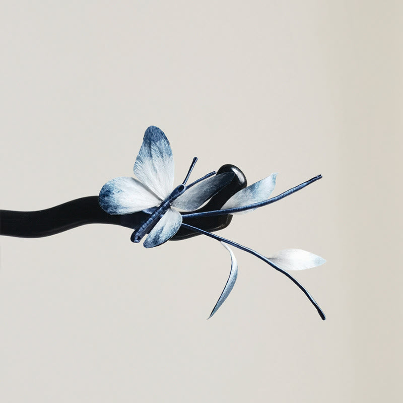 Handmade Velvet Flower Mulberry Silk Butterfly Brooch Hairpin