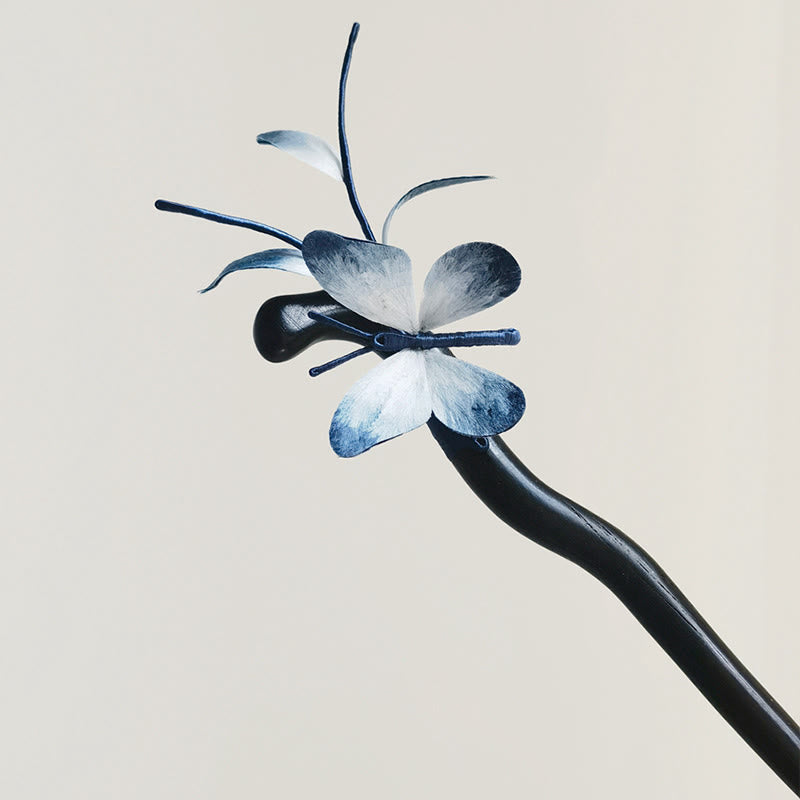 Handmade Velvet Flower Mulberry Silk Butterfly Brooch Hairpin