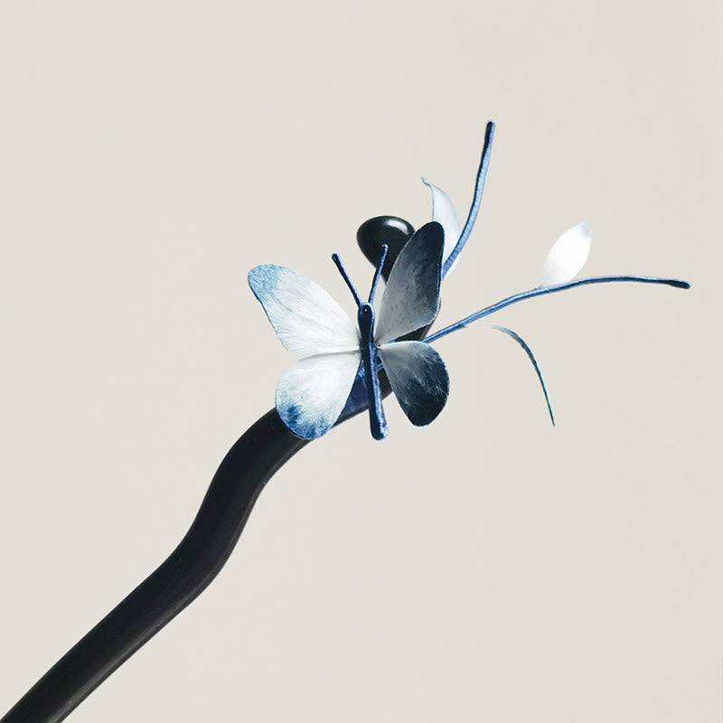 Handmade Velvet Flower Mulberry Silk Butterfly Brooch Hairpin