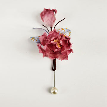 Handmade Velvet Flower Mulberry Silk Red Flower Brooch