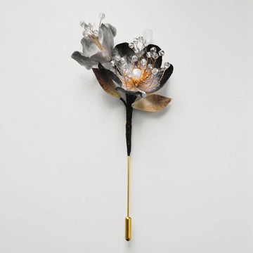 Handmade Velvet Flower Mulberry Silk Flowers Leaves Brooch