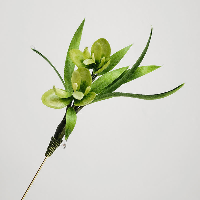 Handmade Velvet Flower Mulberry Silk Green Flowers Leaves Brooch Hairpin