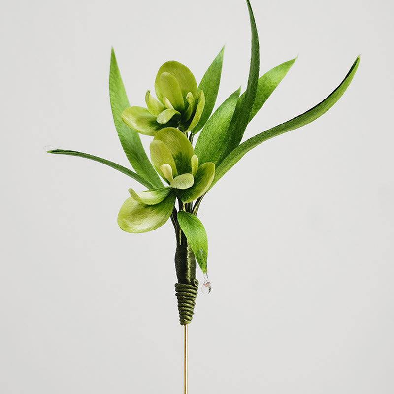 Handmade Velvet Flower Mulberry Silk Green Flowers Leaves Brooch Hairpin