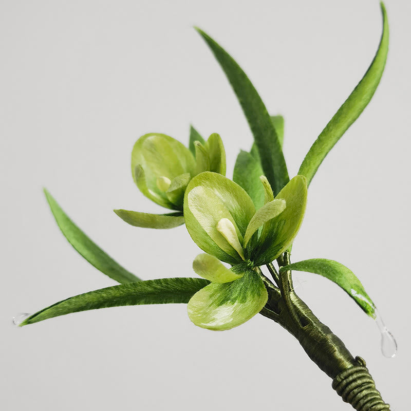 Handmade Velvet Flower Mulberry Silk Green Flowers Leaves Brooch Hairpin