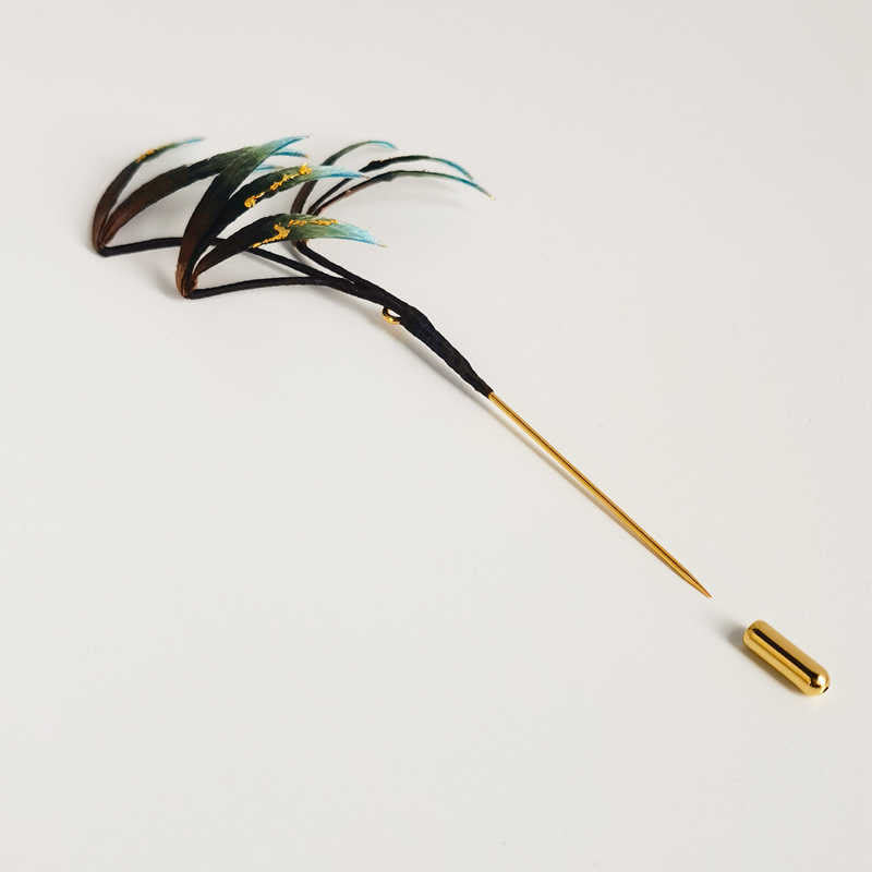 Handmade Velvet Flower Mulberry Silk Green Bamboo Leaves Brooch