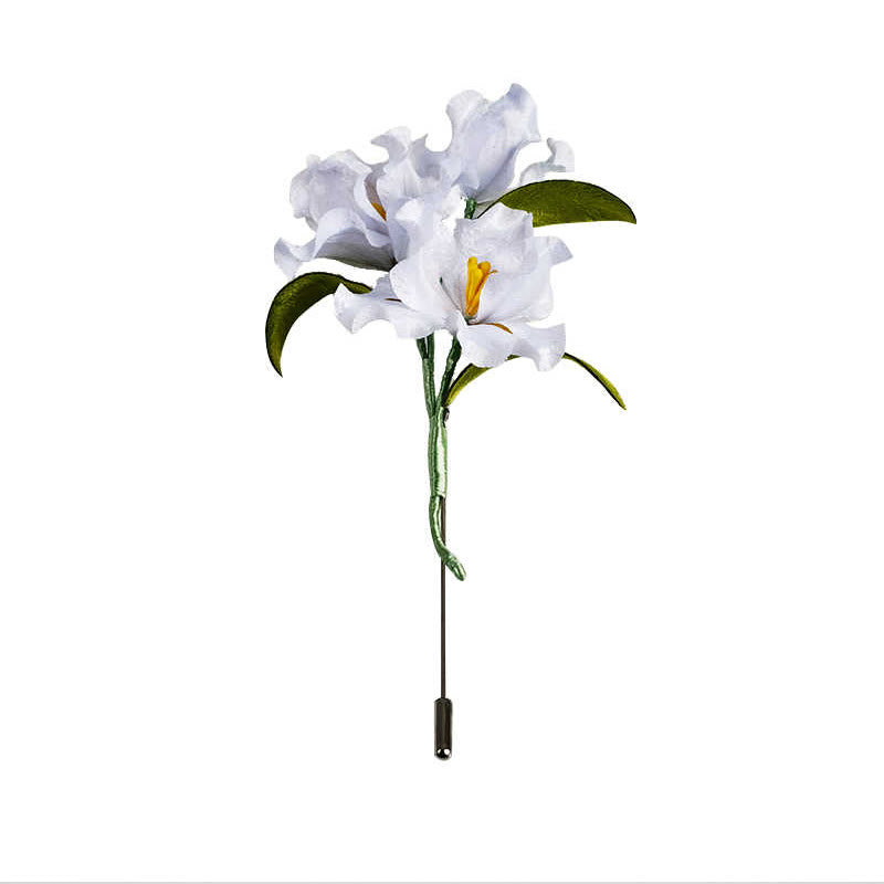 Handmade Velvet Flower Mulberry Silk White Iris Flower Brooch