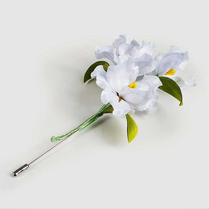 Handmade Velvet Flower Mulberry Silk White Iris Flower Brooch