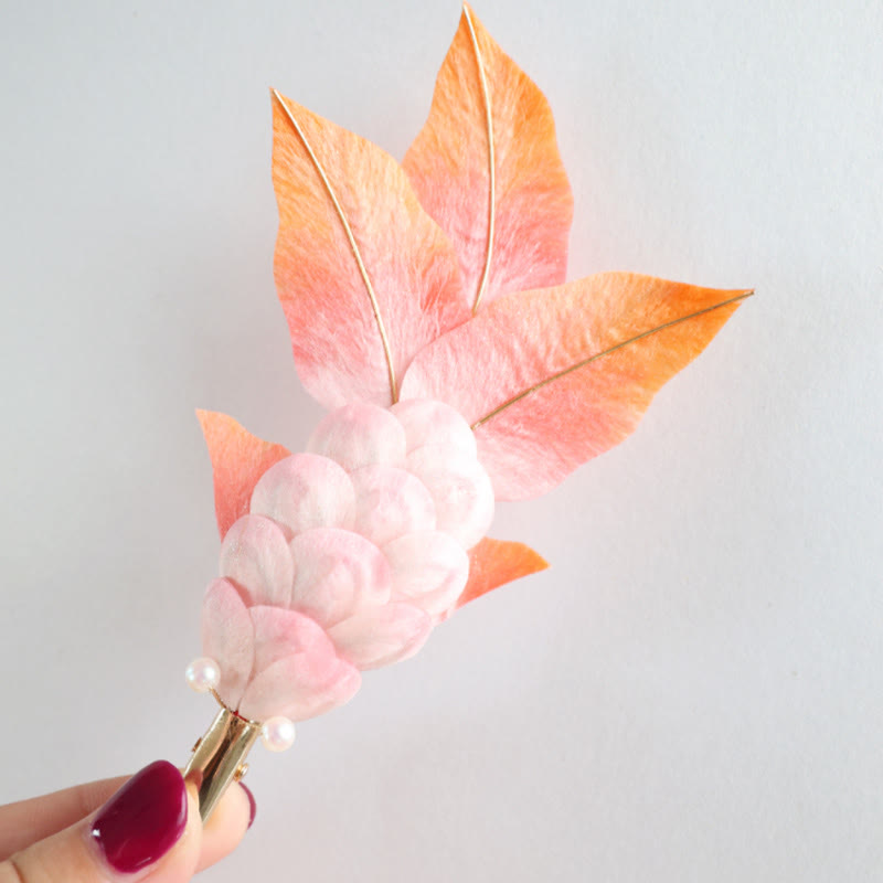 Handmade Yangzhou Velvet Flower Mulberry Silk Red Koi Fish Leaves Brooch Hair Clip