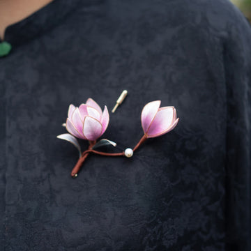 Handmade Yangzhou Velvet Flower Mulberry Silk Purple Magnolia Brooch Hairpin