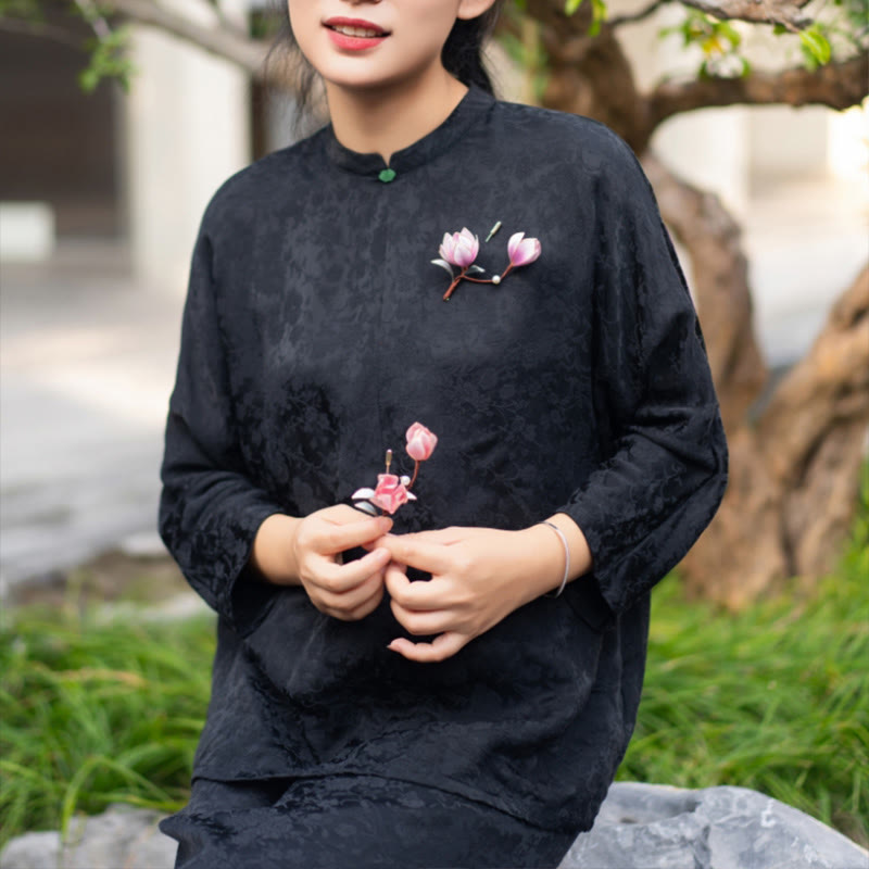 Handmade Yangzhou Velvet Flower Mulberry Silk Purple Magnolia Brooch Hairpin