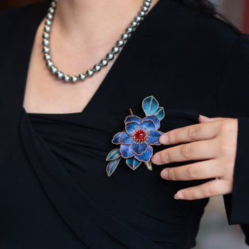Handmade Yangzhou Velvet Flower Mulberry Silk Blue Flowers Brooch