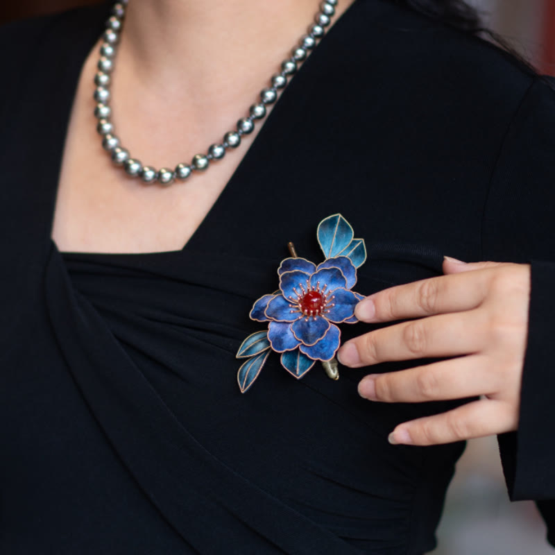 Handmade Yangzhou Velvet Flower Mulberry Silk Blue Flowers Brooch