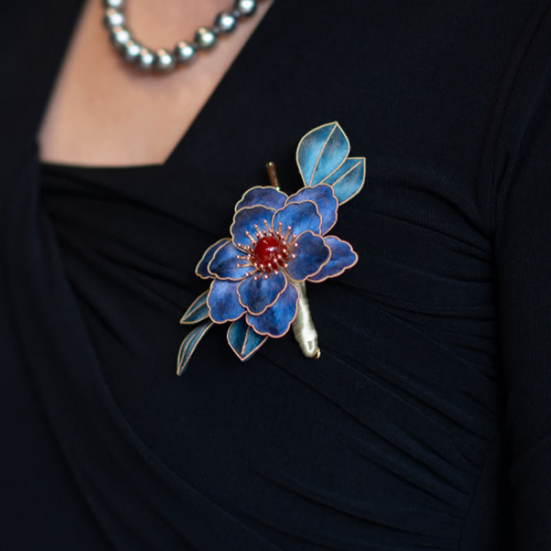 Handmade Yangzhou Velvet Flower Mulberry Silk Blue Flowers Brooch