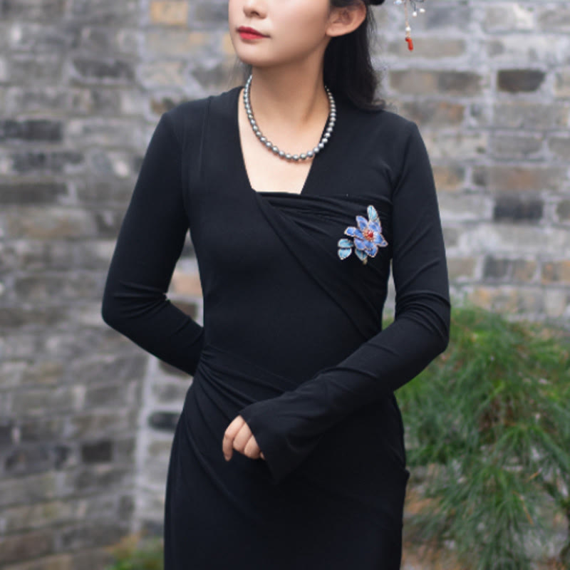 Handmade Yangzhou Velvet Flower Mulberry Silk Blue Flowers Brooch