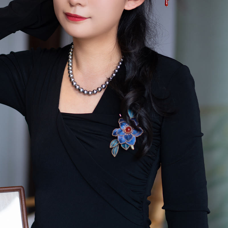 Handmade Yangzhou Velvet Flower Mulberry Silk Blue Flowers Brooch