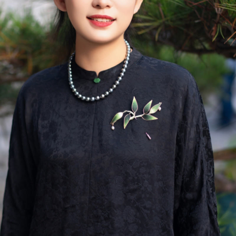 Handmade Yangzhou Velvet Flower Mulberry Silk Green Bamboo Brooch