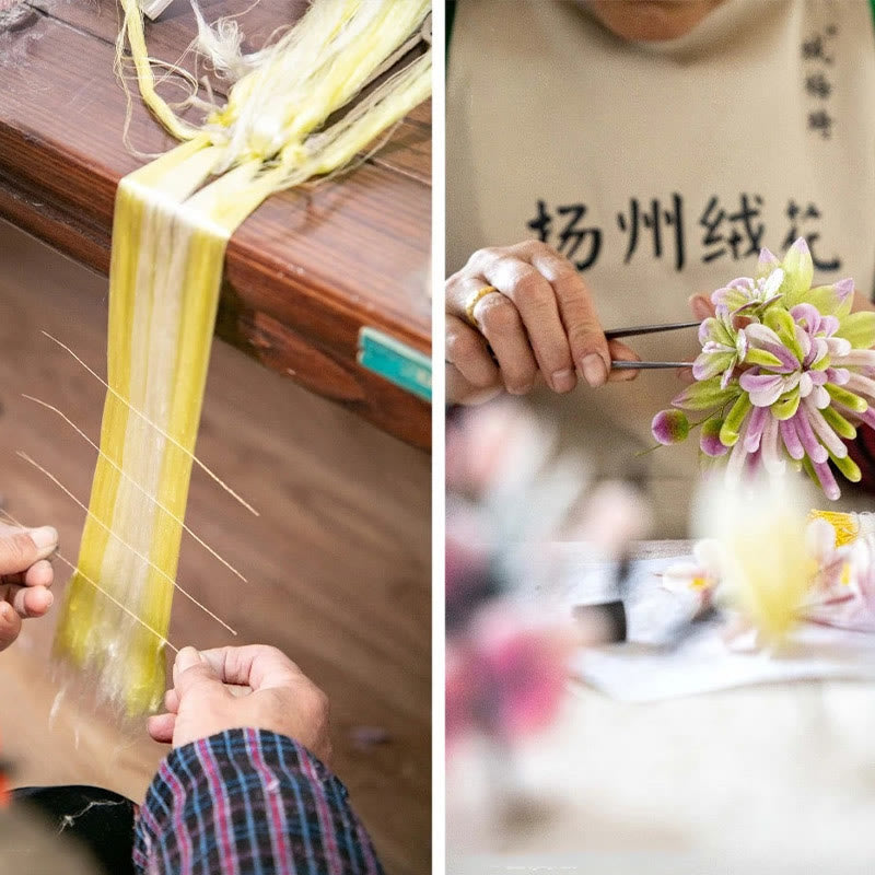 Handmade Yangzhou Velvet Flower Mulberry Silk Peach Blossom Brooch