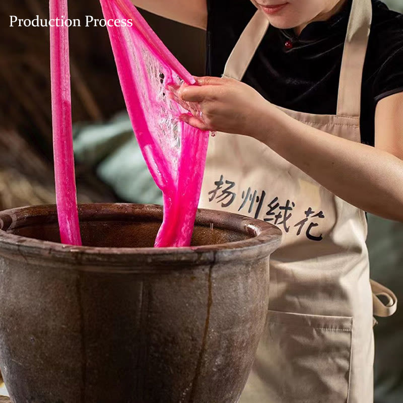 Handmade Yangzhou Velvet Flower Mulberry Silk Peach Blossom Brooch