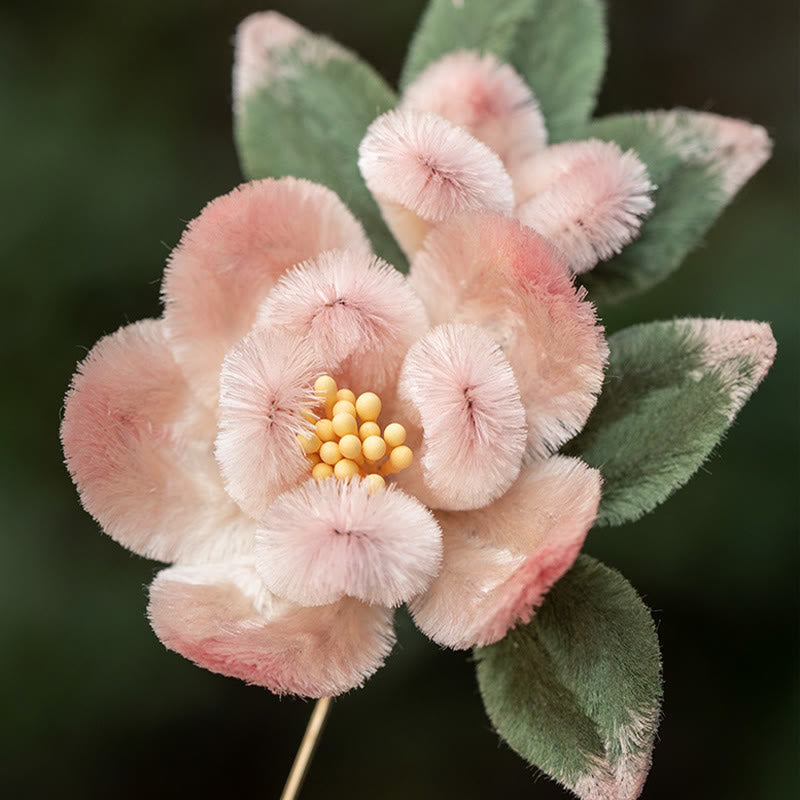 Handmade Yangzhou Velvet Flower Mulberry Silk Peach Blossom Brooch