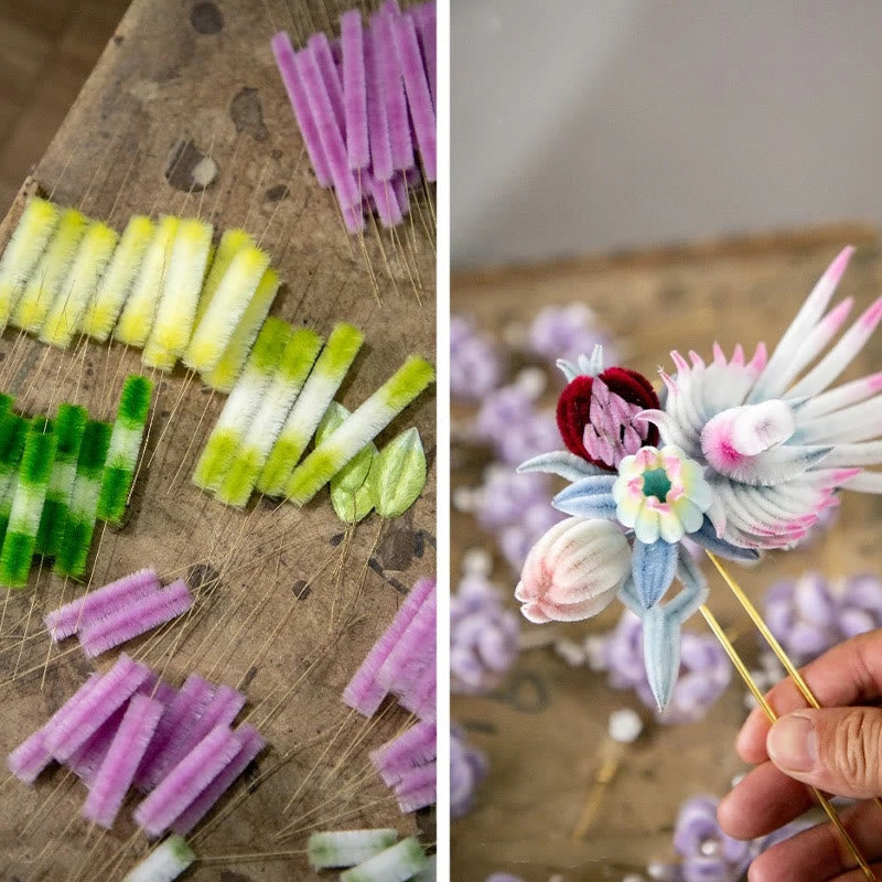 Handmade Yangzhou Velvet Flower Mulberry Silk Peach Blossom Brooch