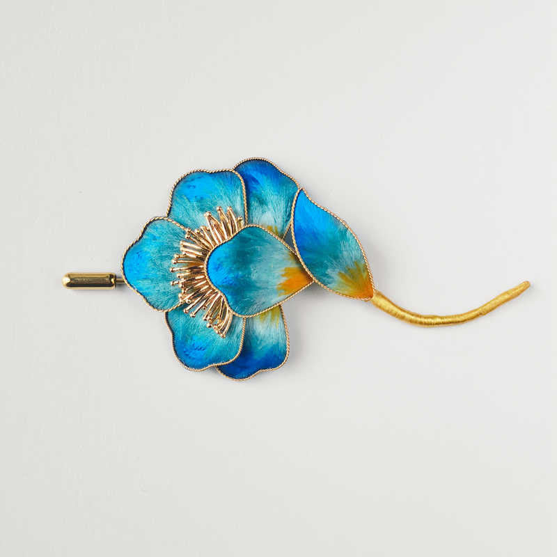 Handmade Velvet Flower Mulberry Silk Blue Flower Brooch