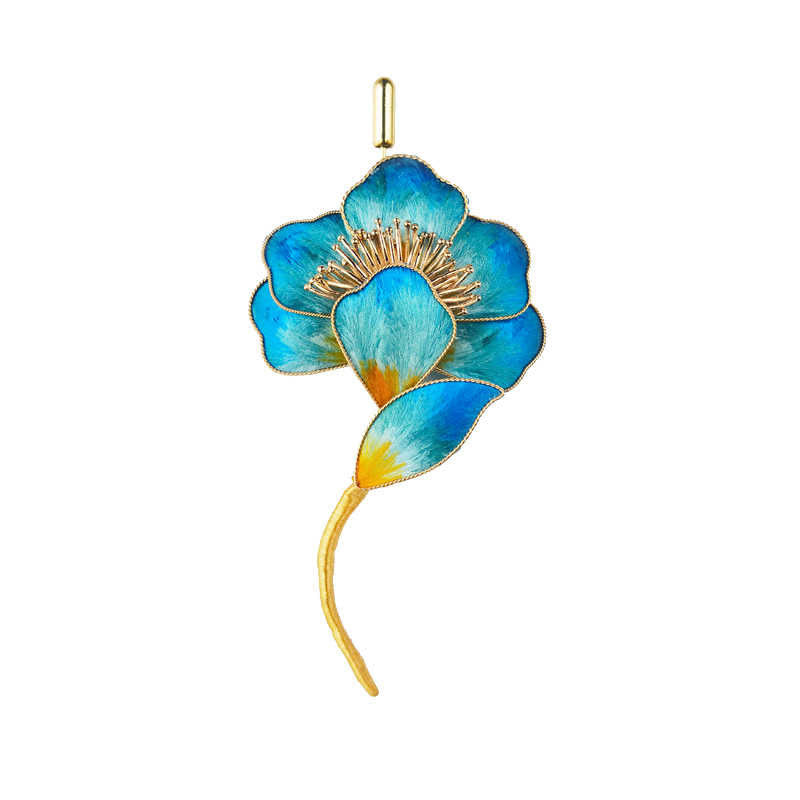 Handmade Velvet Flower Mulberry Silk Blue Flower Brooch