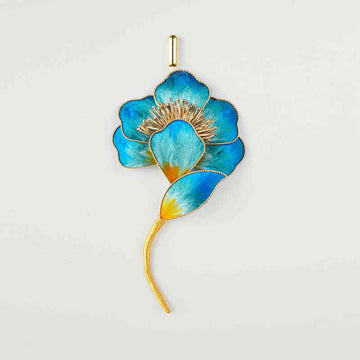 Handmade Velvet Flower Mulberry Silk Blue Flower Brooch