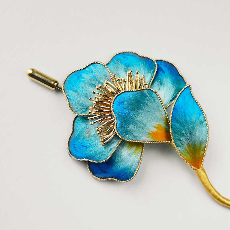 Handmade Velvet Flower Mulberry Silk Blue Flower Brooch