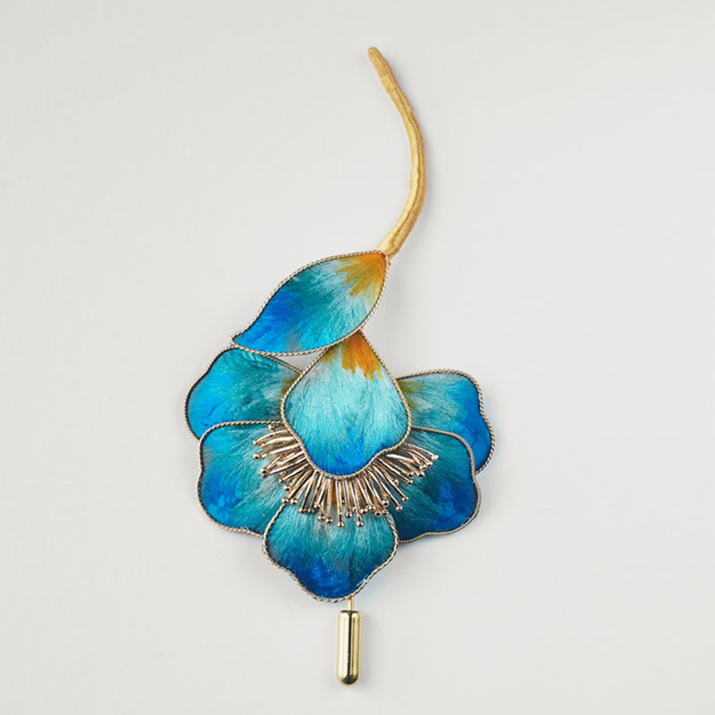 Handmade Velvet Flower Mulberry Silk Blue Flower Brooch