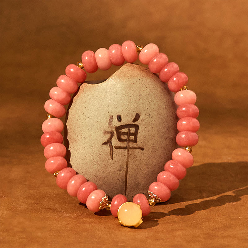 Strawberry Quartz & Cyan Jade Copper Lucky Cat Beaded Bracelet