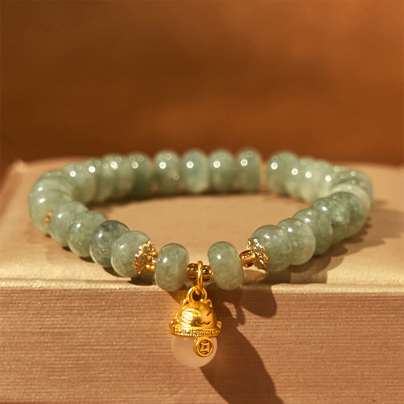Strawberry Quartz & Cyan Jade Copper Lucky Cat Beaded Bracelet